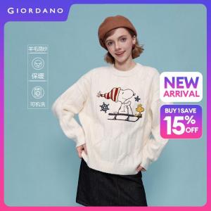 Giordano Women Snoopy embroidered applique sweater Free Shipping 18355708
