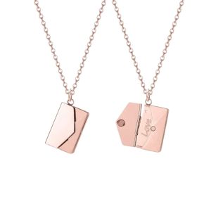 FLUTE Openable Envelope Necklace Heart DIY Lovers Choker Necklace Fashion Stainless Steel Pendant Sweater Chain Gift