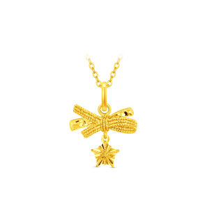 CHOW TAI FOOK 周大福 999 Ribbon Bow with Star Gold Pendant - EOF2310