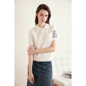 BL20920 Lines Sleeve Polo Knit Top