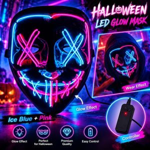 🎉𝐒𝐆 𝐋𝐨𝐜𝐚𝐥🎉Popular Halloween Party Mask Famous Movie Mask Luminous LED Neon Mask Light Up Carnival Night For Party