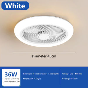 2-in-1 Smart Ceiling Fan Light 45cm - 6 Speed APP+Remote 3 Color Lights Timer for Bedroom