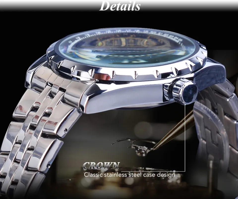 JARAGAR Automatic Mechanical Watch For Men Fashion Waterproof Luminous  Hands Skeleton Clock Stainless Steel Big Size Wristwatch