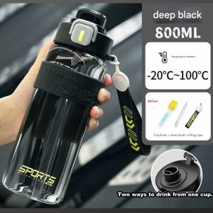 800ml large capacity water cup high temperature resistant men and women sports straw portable water bottle with rope