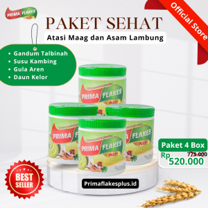 PAKET 4 PRIMAFLAKES BANTU ATASU ASAM LAMBUNG GERD MAAG BUBUR SEREAL GANDUM TALBINAH MENU SARAPAN SEHAT