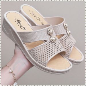 รองเท้าแตะส้นแบน ประดับเพชร บ้าน รองเท้าแตะ แฟชั่น แรงดึงดูดทางการมองเห็น เป็นที่นิยม ส้นหนานุ่ม