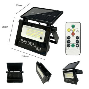 Foldable Solar Powered Flood Light Outdoor LED Security Wall Lamp with Remote Control 3 Color Modes IP67 Waterproof Dusk to Dawn Yard Garage Decor Lighting Lamps