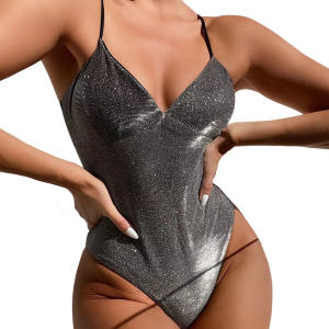 Sparkling Swimwears for Women Monokini Swimsuit Glittered Bathing Suit Padded Swimming Costume Adjustable Shoulder Strap