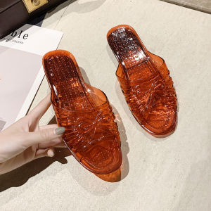 Free Shipping WomenS Home Slippers Jelly-Style Transparent Crystal Slippers Soft-Soled Non-Slip Plastic Slippers Candy-Colored Casual One-Strap Design For Summer