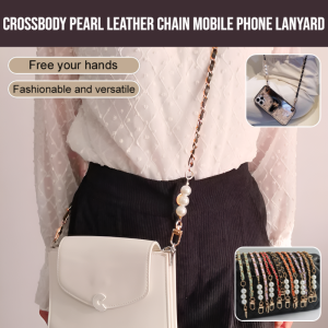 Crossbody Pearl Leather Chain Mobile Phone Lanyard Leather Chain Sling Strap For Bag Accessories Universal Pearl Chain