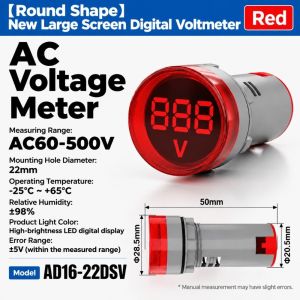 FLYING Đèn LED Đồng hồ đo điện áp hiển thị số. AC Màn hình lớn. Đồng hồ đo điện áp LED hình tròn. Đa chức năng 220V Đèn báo tín hiệu nguồn Bảng điều khiển công nghiệp