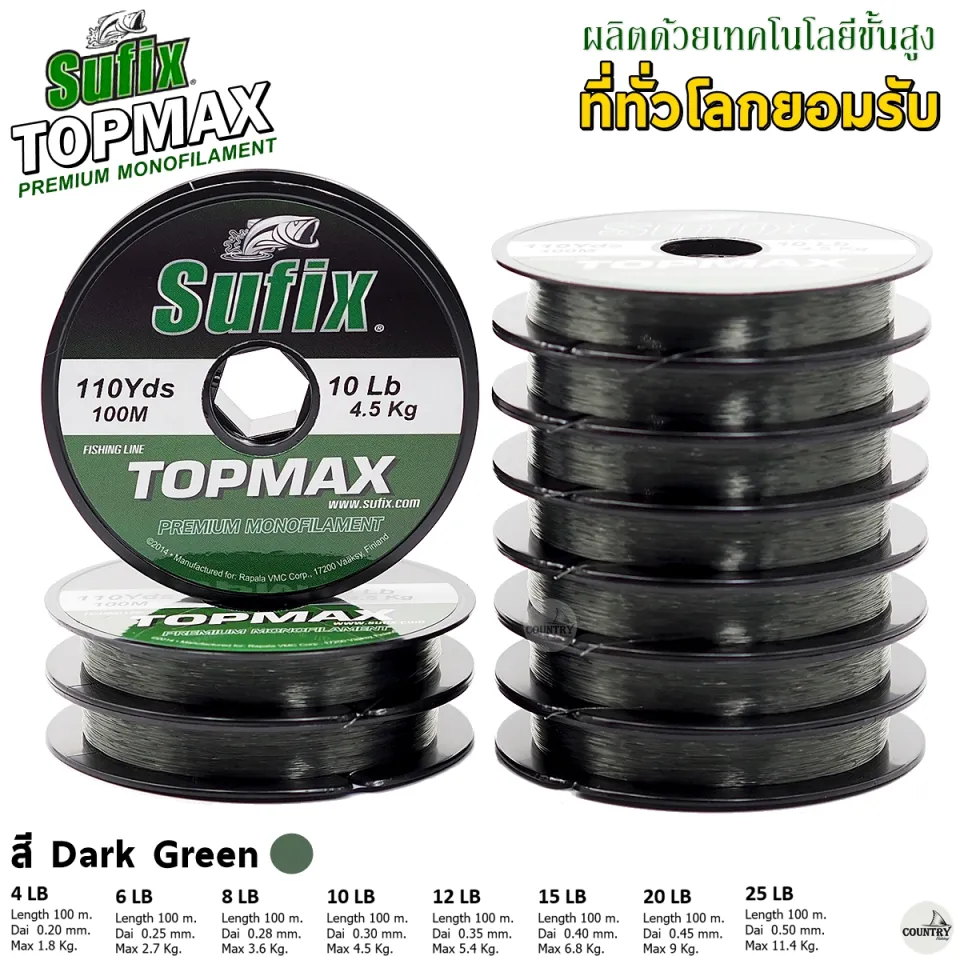 สายเอ็น Sufix Topmax Premium Monofilament 100M สายเอ็นซูฟิก ท็อปแม็กซ์  พรีเมี่ยม สีเขียวเข้ม สายเอ็น ม้วนต่อ