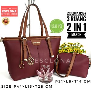 Esclona Tas Wanita Totebag Shoulder Bag Bahu Selempang Batam Impor Kerja Kuliah Kantor Laptop 038