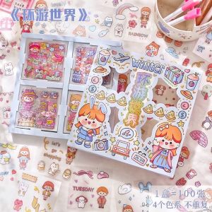 【Ready Stocks】Cute Stickers Gift Box Set Waterproof 100pcs 可爱卡通防水文具少女心贴纸礼盒