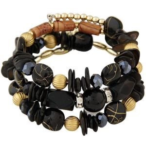 LUMINOU Resin Stone Multilayer Bracelets Mixed Color Elastic Beaded Bangles Vintage Jewelry Handmade Ethnic Bracelets Women Gift