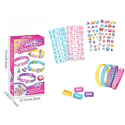 4 Set DIY Charm Beads and Blocks Handmade Bracelet Adjustable Wristband Crafts for Kids Toys