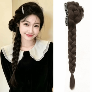 NBANLIKE Long Flower Bun Head Wig Claw Clip Synthetic Twist Braid Hairpiece Trendy Sweet Braided Ponytail Extension for Women