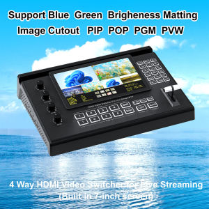 4K 60Hz 4 Way HDMI Camera Live Streaming Video Mixer Switcher Support Blue Green Matting Image Cutout 4 in 2 out