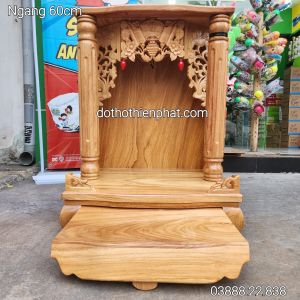 Bàn thờ thần tài ông địa gỗ gõ đỏ cột tròn ngang 60cm mẫu mới rất đẹp