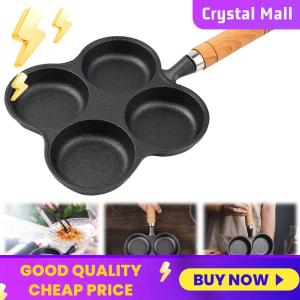 [Arrived within 3 days]4-Hole Egg Burger Ham Pan Wooden Handle Non Stick Egg Pancake Steak Cooking Pan Suitable for Gas Stove Induction Cooker