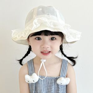 LALEUCA Princess White Lace Bucket Hat Sunscreen Sweet Baby Fishermen Hat Fashion Ruffle Toddler Sun Hat Newborn