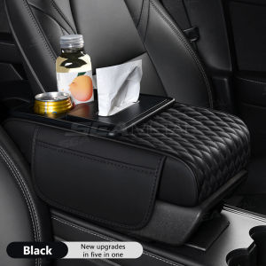 SEAMETAL Car Armrest Mat PU Leather Auto Center Console Armrests Storage Box Cover Pad With Storage Pockets Car Accessories