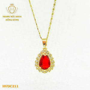 Dây Chuyền Nữ Vòng Cổ Mặt Đính Đá Màu Đỏ Titan Xi Mạ Vàng Non 18k 24k Cao Cấp (Không Bị Xỉn Đen) - Trang Sức Hava Hong Kong Phong Cách Thời Trang