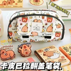Cartoon Capybara Kapibara Pencil Cas Ins Flip Student Large-Capacity Stationery Storage Bag Cute Stationery Box