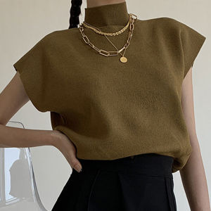 🎀 SIS Women T-shirt Plain Turtle Neck Knitted Short Sleeved Top