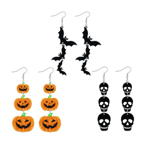 Women Halloween Acrylic Bat Skull Earrings Gothic Dangle Ear Accessories For Party Office Wear