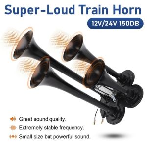 Universal 12V/24V 3 Trumpet 6-Tune Super Loud Air Horn Kit Car Truck Train Boat