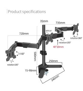 HILLPORT 3 Screen 17~32 inch 24" 27" 30" Monitor Desk Stand Mounting Arm Bracket Large Base Tilting And Rotating With VESA XJT91