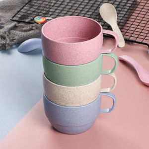[tianjunmaoyi] Nordic Style Plastic Tea Cup Coffee Tea Milk Drink Cup Eco-friendly Reusable Wheat Straw Cup Travel Bathroom Toothbrush Cup