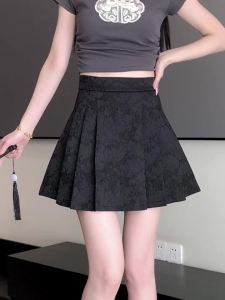 AMMIN ผ้าแจ็คการ์ดเอวสูงสำหรับผู้หญิงกระโปรงจีบ2024กระโปรงสั้นสง่างามสไตล์จีนสำหรับฤดูใบไม้ผลิฤดูร้อน