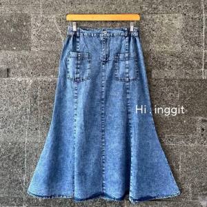 Rok Jeans Mermaid Jumbo Skirt Rok Denim Duyung Polos Wanita