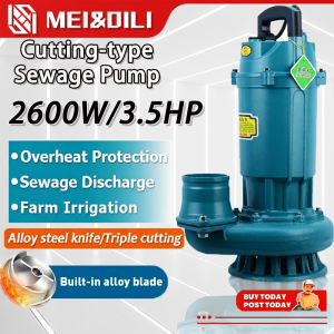 220V Sewage Submersible Pump 2600W (3.5HP) Submersible Pump Cutting Sewage Pump Household Septic Tank Sewage Slurry Self-Priming Cutting Pump Jet Pump Cutting Type Water Pump Heavy Duty Stainless Steel Sewage Agricultural Pump Irrigation Water Pump