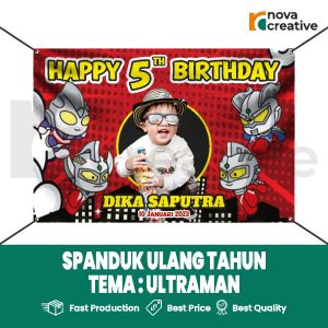 Print Banner Ulang Tahun Anak Tema Ultraman Desain Suka-Suka