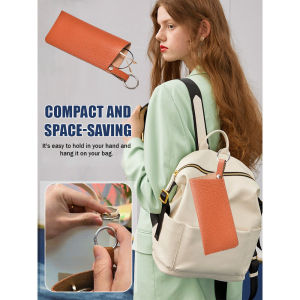 【Portable Leather Multi-Use】3-in-1 Eyeglass Holder Keychain Organizer Genuine Leather Compact Travel Eyewear Case/Keychain Accessory/Scratch-Proof Pouch