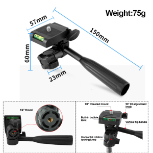 1/4 Inch 3‑Way Pan Tilt Tripod Head with Quick Release Plate 3D Handle Gimbal Universal Camera & Phone Tripod Mount Adapter for DSLR Smartphone Video Recording Panoramic Stable Shooting