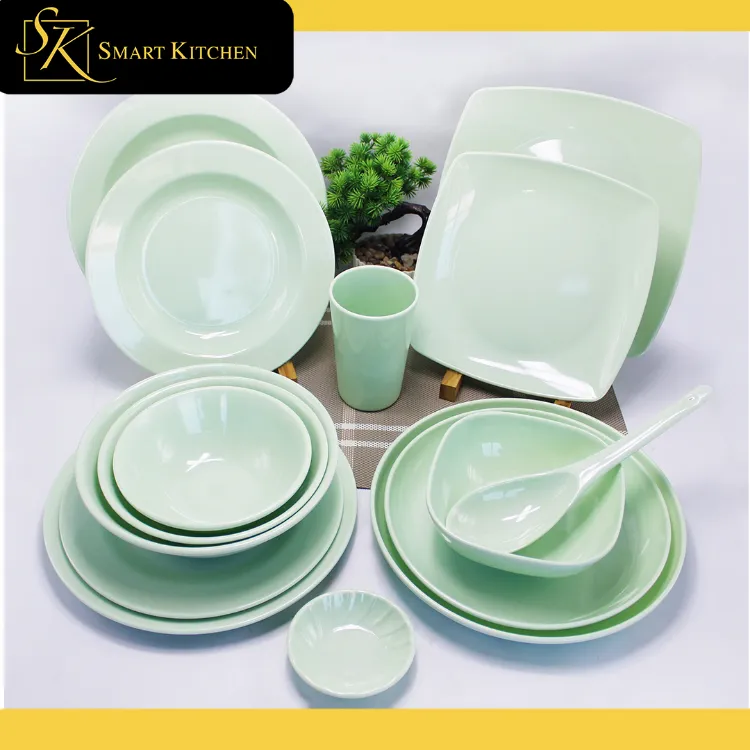 H-Pastel Green Melamine Dinnerware Dinning Plato Mangkok Platito