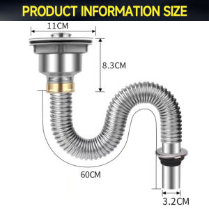 Kitchen Sink Drain Pipe Stainless Steel Drain Pipe with S-Shape Design to Prevent Backflow and Odors