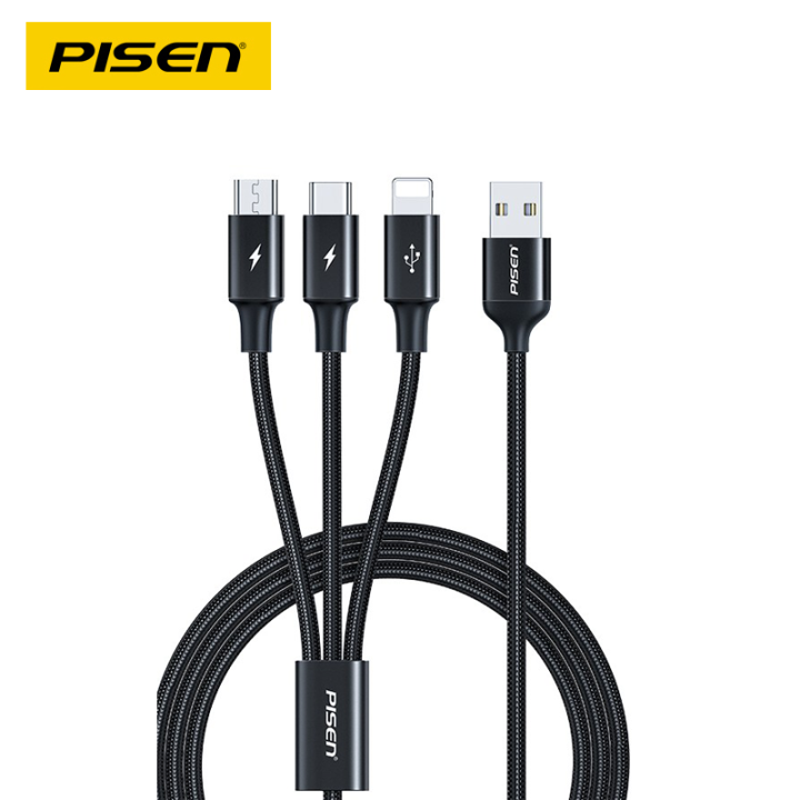 PISEN Charging Cable Fast Charge 3in1 Data Cable Multiport 3in1