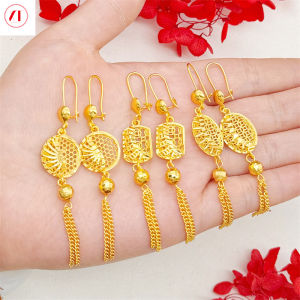 XT đồ trang sức Hàn Quốc 24k hình học rỗng Thời Trang Bông Tai Tua Rua Phụ nữ 916 mạ vàng gốc