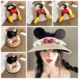 BEAUTYLADIES ระบายอากาศได้ หมวกบัต มิกกี้ ไวเซอร์ โพลีเอสเตอร์ แบบพกพา หมวกกันแดดจากฟาง ฝาครอบอากาศด้านบน ตลก หมวกกันแดดแบบเปล่า เด็กๆ