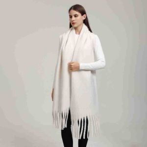 GJURD Tassel Winter Wool Scarf Plush Thicken Long Shawl Simple Korean Style Faux Cashmere Scarves Women/Men