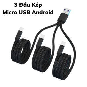 Cáp Sạc Nhanh 3 Đầu Bọc Dù Siêu Bền 3 Trong 1 USB Sang Type C Lightning Micro USB Hỗ Trợ Truyền Dữ Liệu Type C