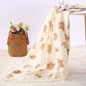 DOWNA Vải Muslin Chăn vải muslin Chất liệu cotton Họa tiết kẻ sọc Chăn êm ái cho bé Dễ thương Hình vuông Chăn bông cho bé Dành cho trẻ sơ sinh