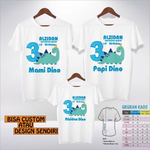 BAJU KAOS ULANG TAHUN COUPLE FAMILY | KAOS CUSTOM ULANG TAHUN TEMA DINOSAURUS/DOLY -BISA REQUEST TULISAN