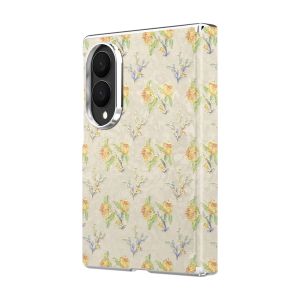 Floral Marble Pattern Case for Samsung Galaxy Z Fold 8 Ultra/8/7/6 Silver Electroplated Frame Built‑in Magnetic Wireless Charging Shockproof Hinge Protective Cover