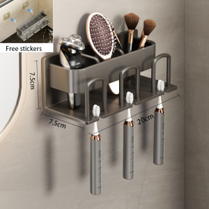 🚚SG Seller🚚 Space Aluminum Toothbrush holder Toothbrush Rack Toothpaste Holder Self Adhesive Wall-Mounted No Drilling
